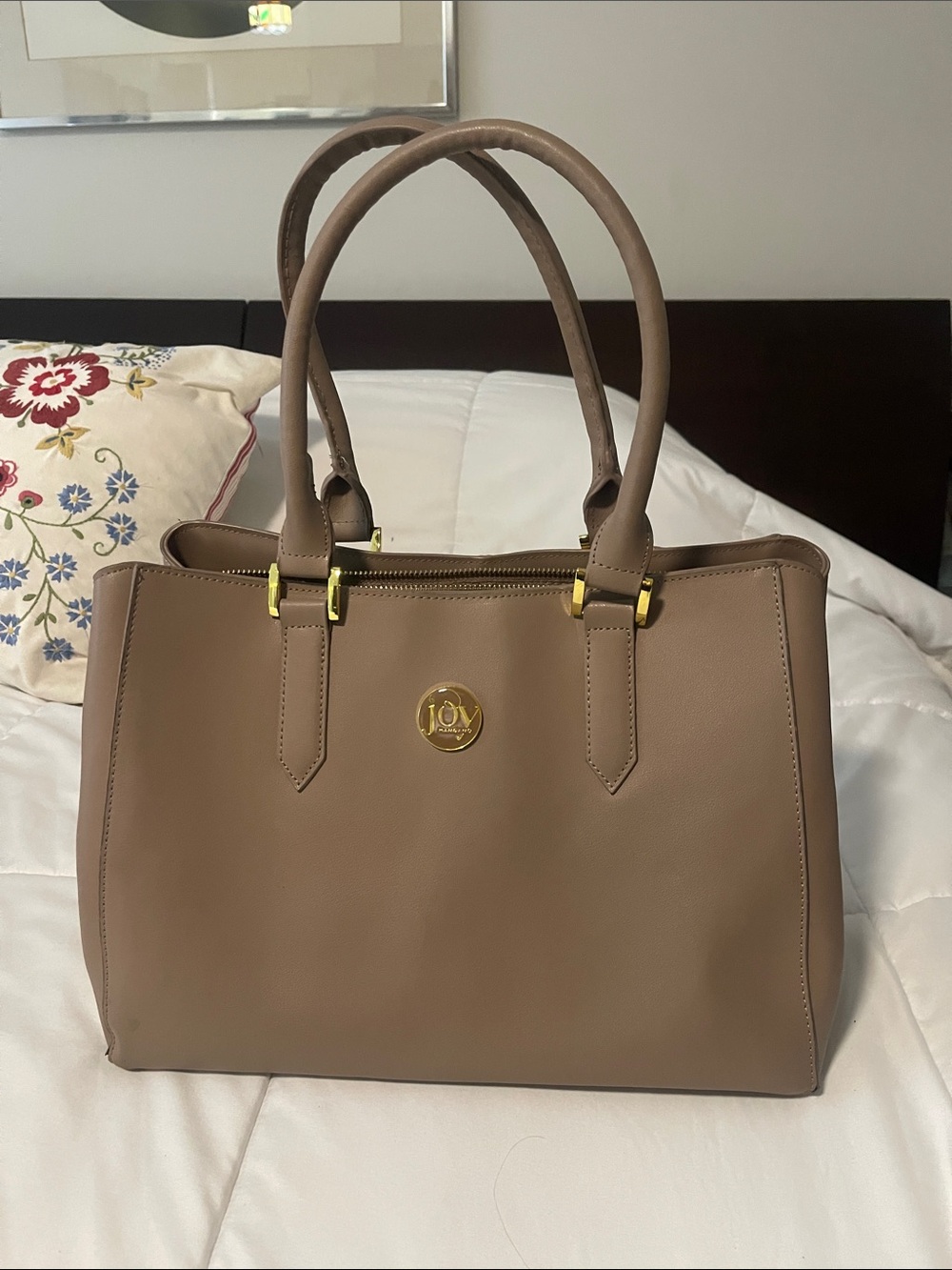 Joy Mangano Taupe Tote with Gold Hardware with wallet